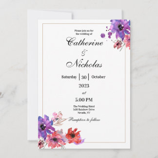 Red & Purple Floral Wedding Invitation Card
