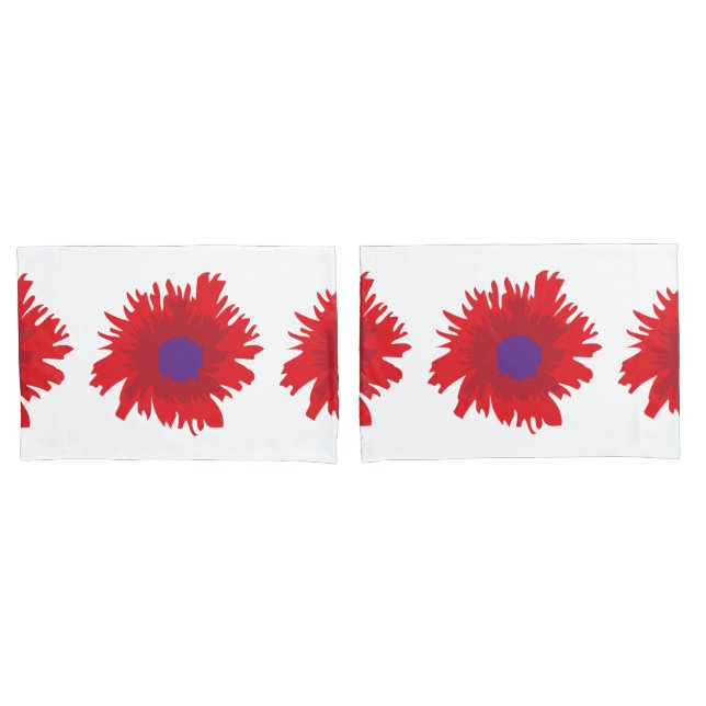 Red purple flower poppy pillows pillowcase (Front-Set)