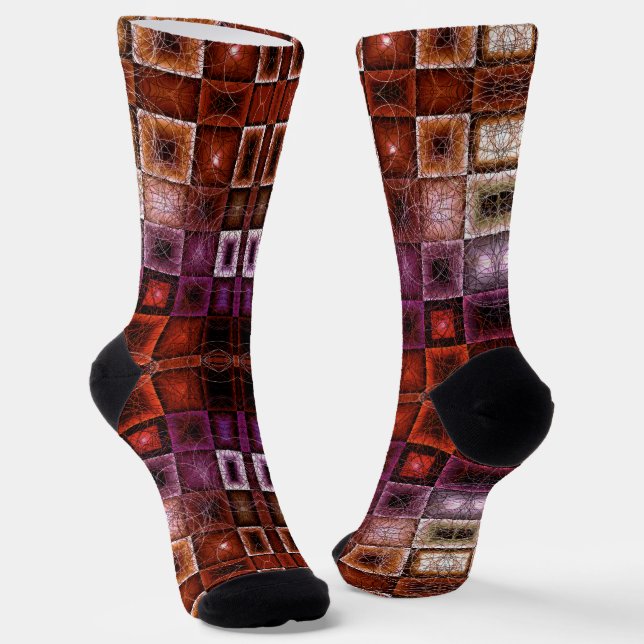 Red & Purple Geometric Grid Symmetrical Glow Socks (Angled)