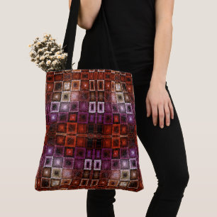 Red & Purple Geometric Grid Symmetrical Glow Tote Bag
