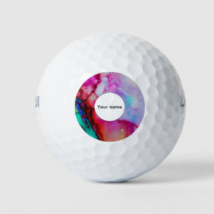 Red purple green ink golf balls