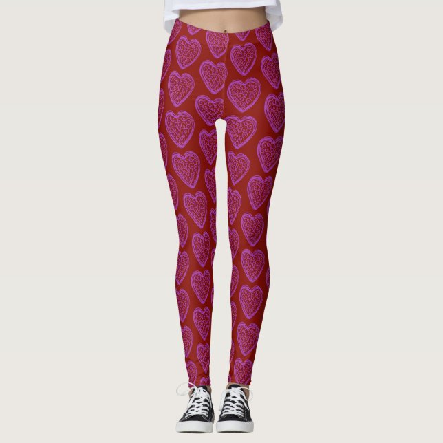 Red purple Heart Leggings (Front)