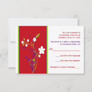Red, Purple, Lime, White Floral Wedding RSVP Card