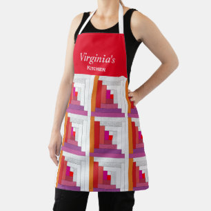 Red, Purple, Orange And White Log Cabin Quilt Apron