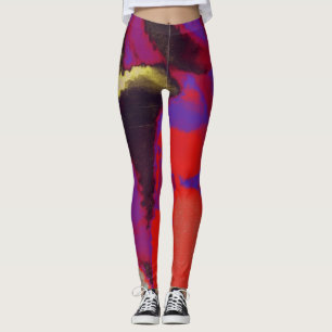 Red Purple Paint Splatter Leggings