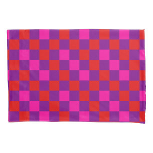 Red Purple Pink Chequered Pattern Design Pillowcase