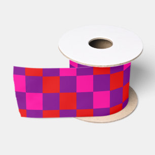 Red Purple Pink Chequered Pattern Design Satin Ribbon