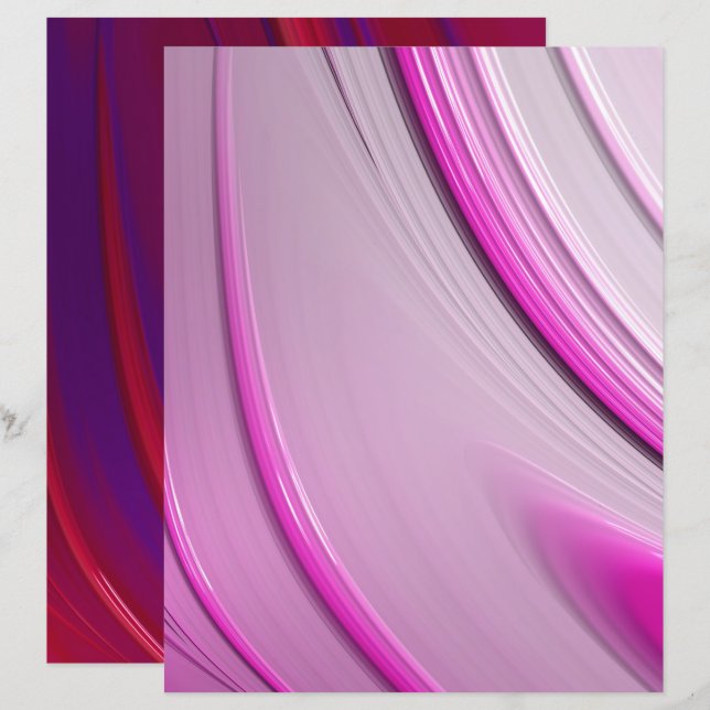Red Purple Pink Ombre Fractal Scrapbook Paper (Front/Back)