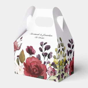 Red Purple Pink White Watercolor Floral Wedding Favour Box