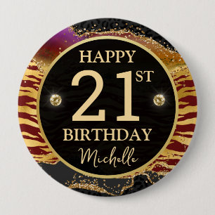 Red Purple Safari Agate Glitter Birthday Badge