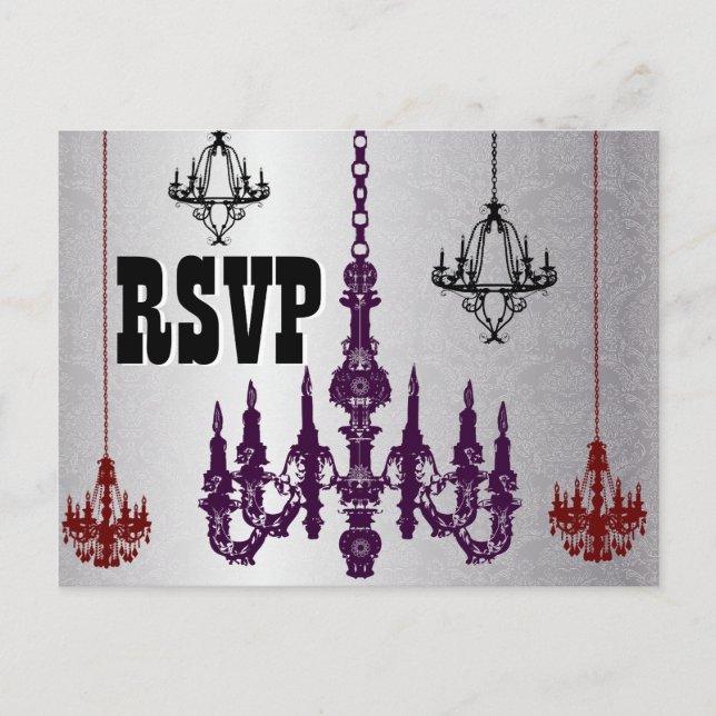 Red, Purple & Silver Chandelier RSVP Postcards (Front)