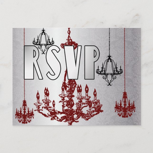 Red, Purple & Silver Chandelier RSVP Postcards (Front)