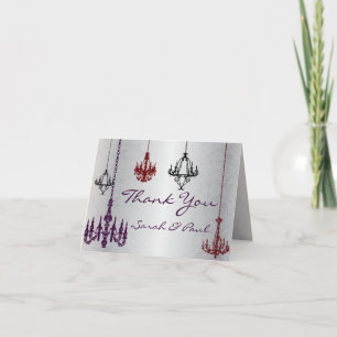 Red Purple & Silver Chandelier Thank You Card