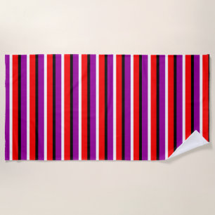 Red Purple Stripes Pattern Design Beach Towel