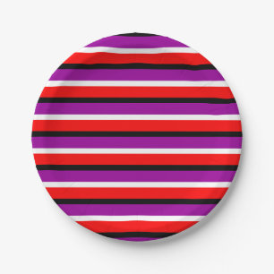 Red Purple Stripes Pattern Design Paper Plate