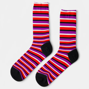 Red Purple Stripes Pattern Design Socks