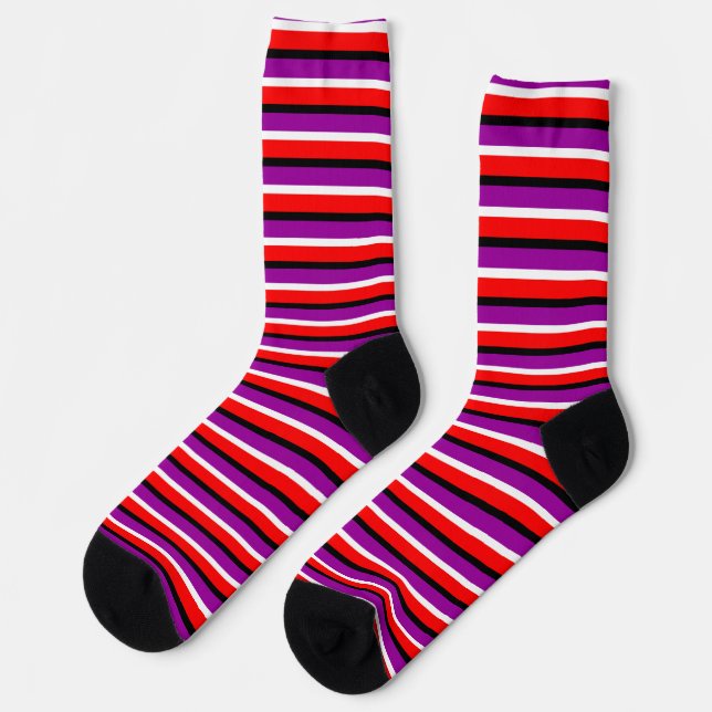 Red Purple Stripes Pattern Design Socks (Left)