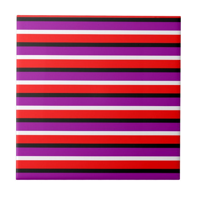 Red Purple Stripes Pattern Design Tile (Front)