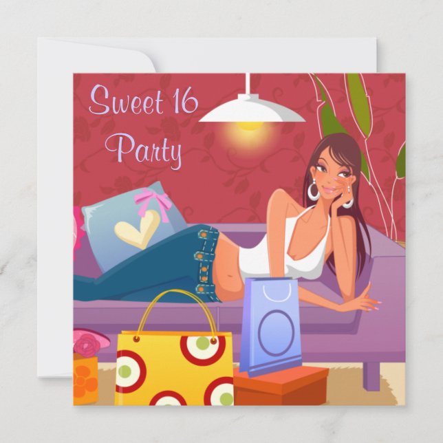 Red Purple Sweet 16 Birthday Party Invitation (Front)