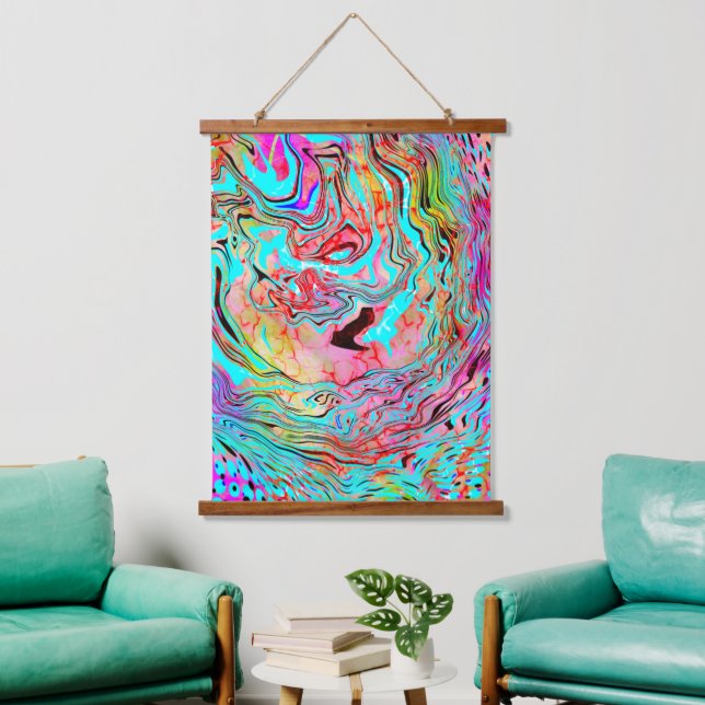Red, Purple, Teal Colour Blast Fluid Art Hanging Tapestry (Living Room)