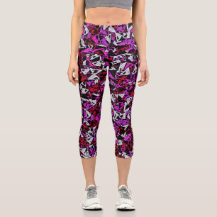 Red Purple Triangle Pattern Capri Leggings