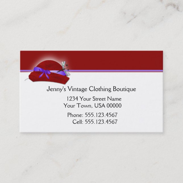 Red Purple Vintage Clothing Business Card (Front)