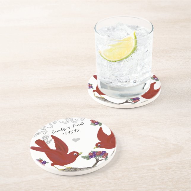 Red & Purple Vintage Love Birds Coasters (Side)