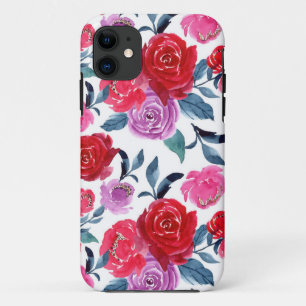 Red Purple Watercolor Floral iPhone 11 Case