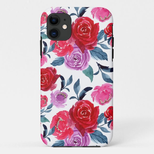 Red Purple Watercolor Floral  Case-Mate iPhone Case (Back)