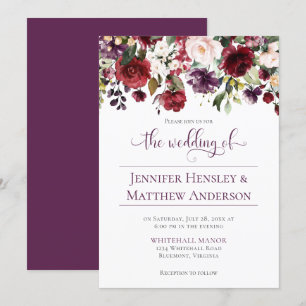 Red, Purple, White, Green Floral Calligraphy Invitation