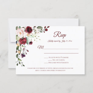 Red Purple White Green Floral Red Back RSVP Card