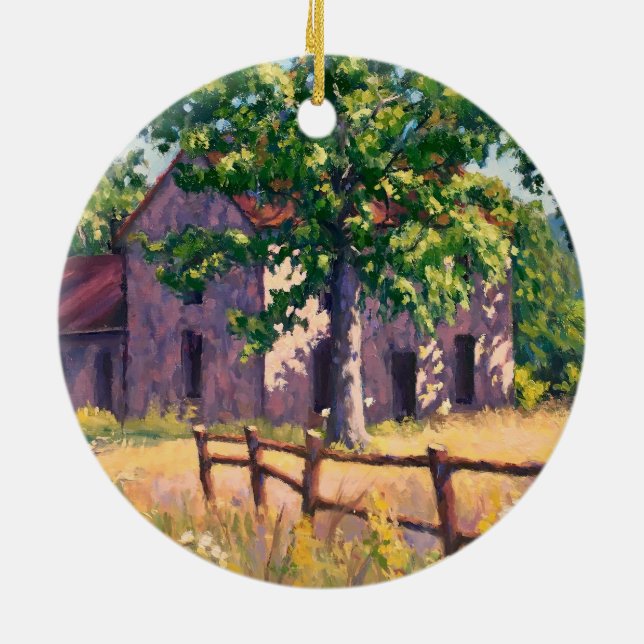 Red Purple Yellow Green Beautiful Farm House  Ceramic Tree Decoration (Back)