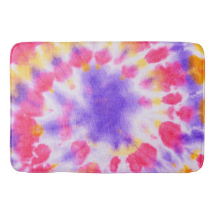 Red purple yellow white tie dye bath mat