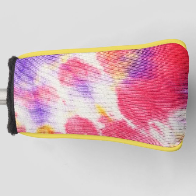 Red purple yellow white tie dye v1 golf head cover (Front)