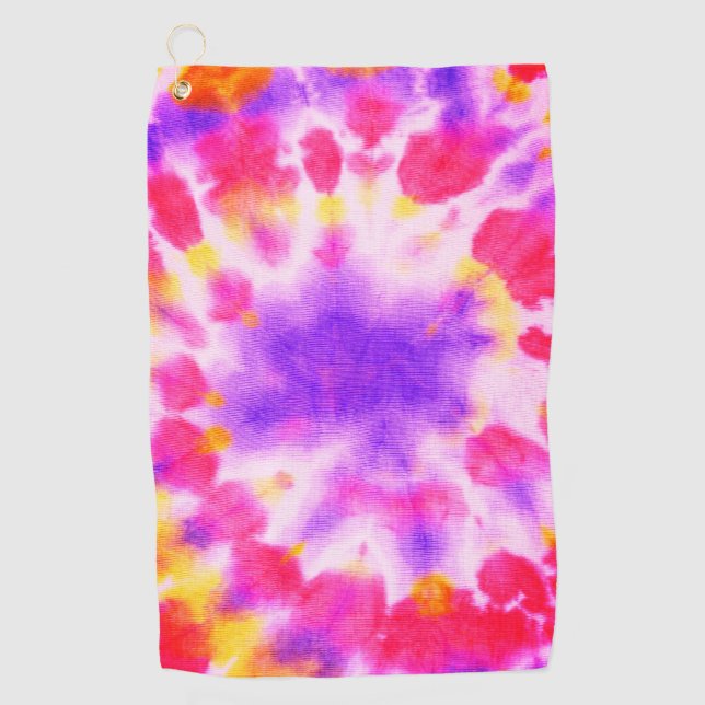 Red purple yellow white tie dye v2 golf towel (Front)