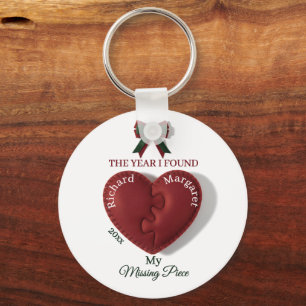 Red Puzzle Heart Missing Piece Custom Couple Names Key Ring