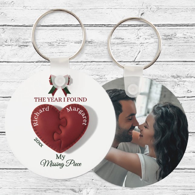 Red Puzzle Heart Missing Piece Custom Photo Key Ring (Creator Uploaded)