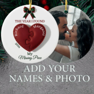 Red Puzzle Heart Missing Piece Personalized Photo Ceramic Tree Decoration