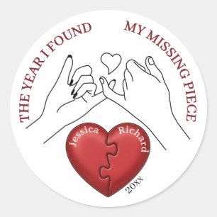 Red Puzzle Heart Pinky Promise Custom Couple Names Classic Round Sticker