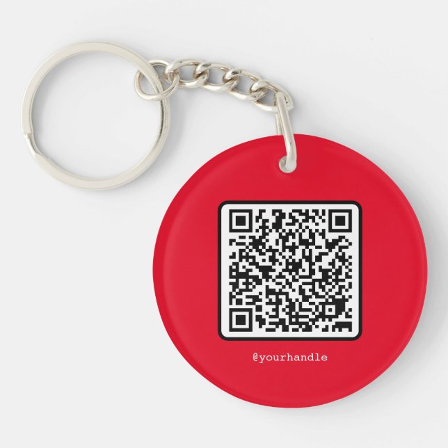 Red QR Code Key Ring Social Media Custom (Front)