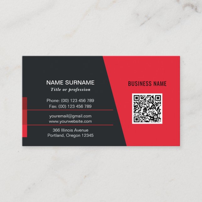 red QR code social media professional logo  Business Card (Front)