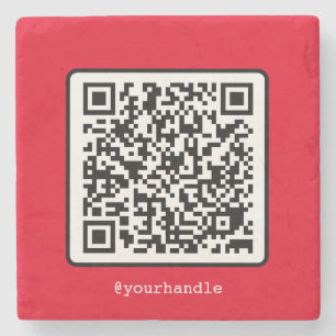 Red QR Code Social Media Simple Modern Custom Stone Coaster