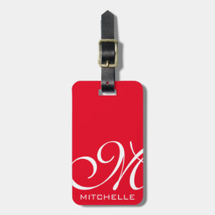 Red QR Script Monogrammed Luggage Tag