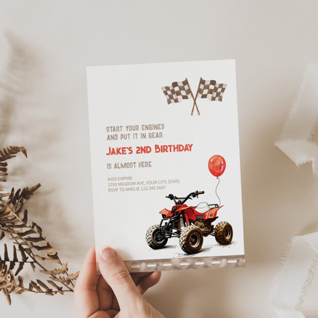 Red Quad Bike Any Age Birthday Invitation  (Creator Uploaded)