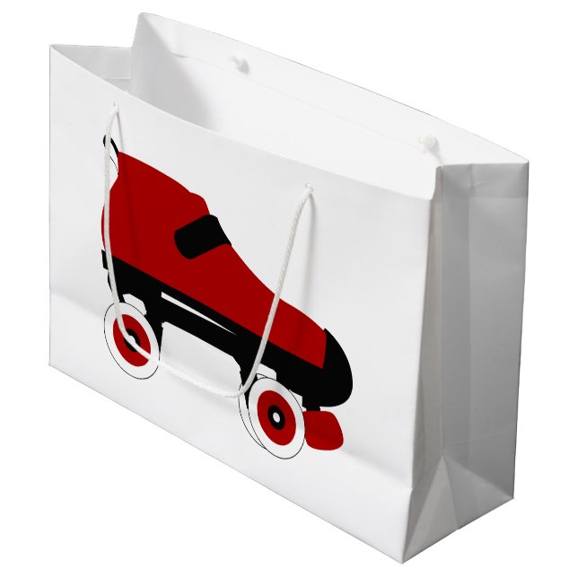 red quad roller derby skate large gift bag (Front Angled)