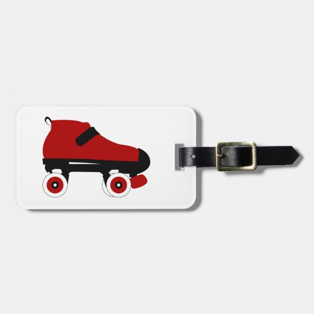 red quad roller derby skate luggage tag (Front Horizontal)