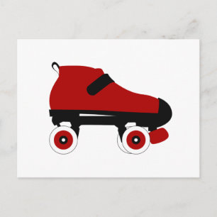red quad roller derby skate postcard