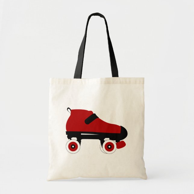 red quad roller derby skate tote bag (Front)