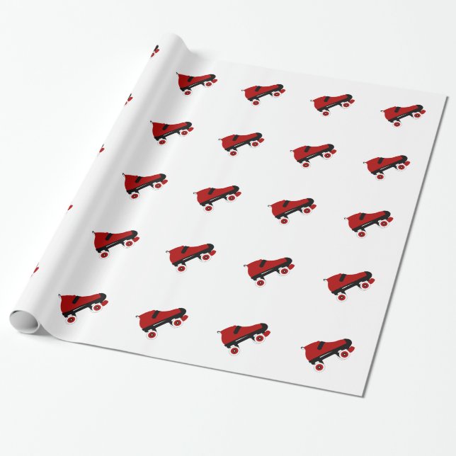 red quad roller derby skate wrapping paper (Unrolled)
