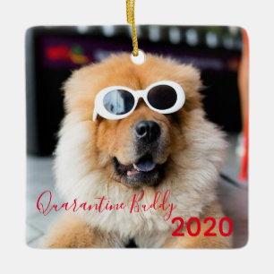 Red Quarantine Buddy Merry Pawsmas Dog Christmas Ceramic Ornament